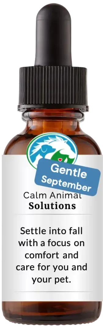 brown dropper bottle with white calm animal solution label 