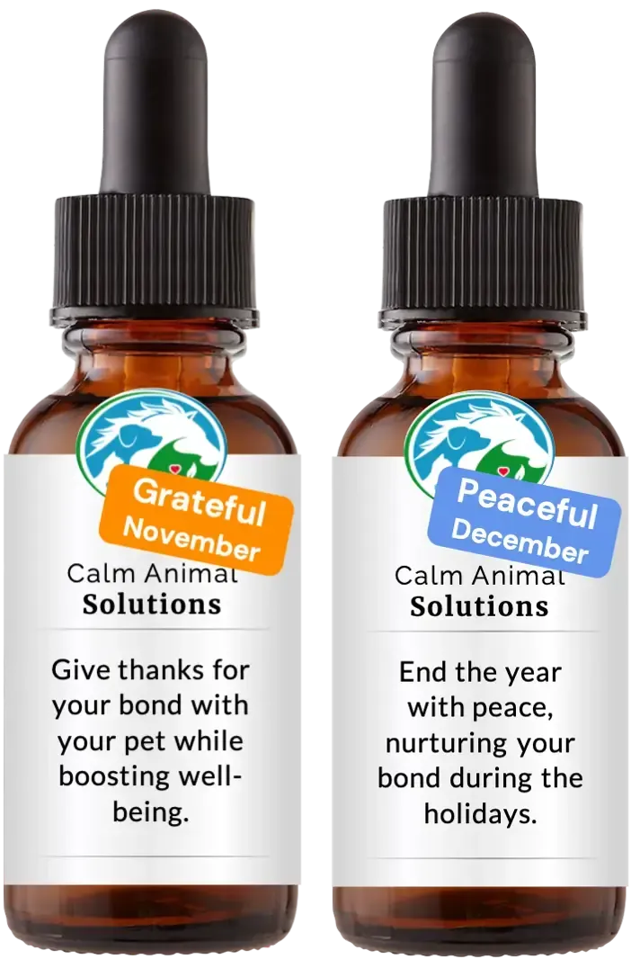 2 brown dropper bottle with white calm animal solutions label 