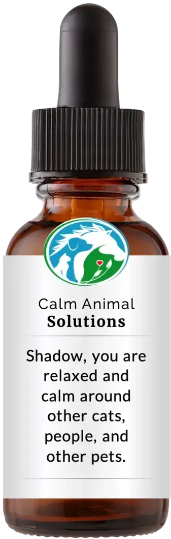 brown dropper bottle with animal communicator Catherine Winfree's Calm Animal Solutions label 