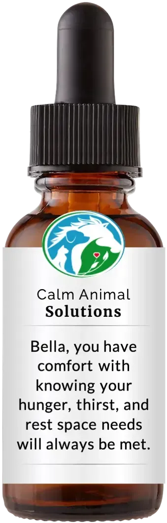 brown dropper bottle with animal communicator Catherine Winfree's Calm Animal Solutions label 