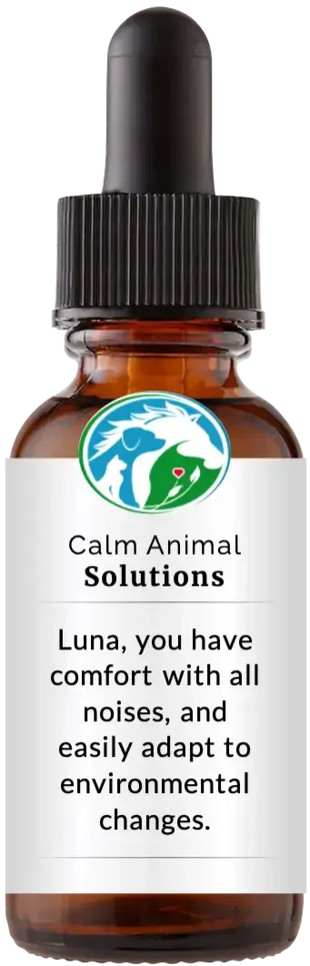 brown dropper bottle with animal communicator Catherine Winfree's Calm Animal Solutions label 