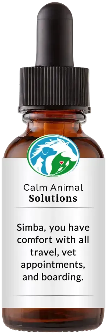 brown dropper bottle with animal communicator Catherine Winfree's Calm Animal Solutions label 