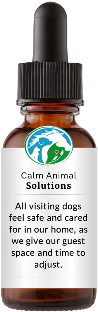 brown dropper bottle with animal communicator Catherine Winfree's Calm Animal Solutions label 