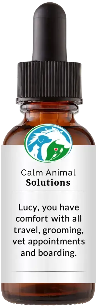 brown dropper bottle with animal communicator Catherine Winfree's Calm Animal Solutions label 