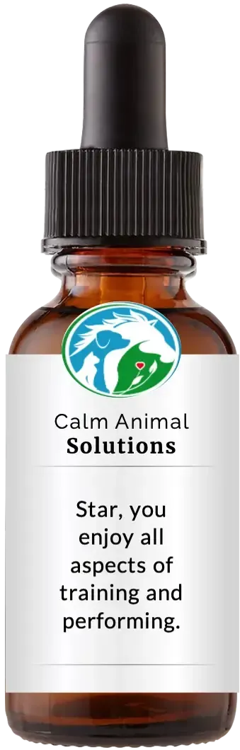 brown dropper bottle with animal communicator Catherine Winfree's Calm Animal Solutions label 