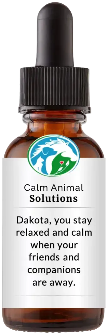 brown dropper bottle with animal communicator Catherine Winfree's Calm Animal Solutions label 