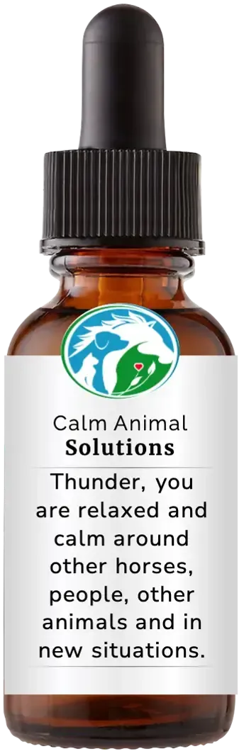 brown dropper bottle with animal communicator Catherine Winfree's Calm Animal Solutions label 