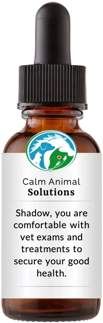 brown dropper bottle with animal communicator Catherine Winfree's Calm Animal Solutions label 