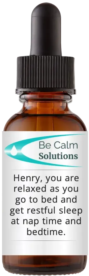 brown dropper bottle with Catherine Winfree's Be Calm Solutions label