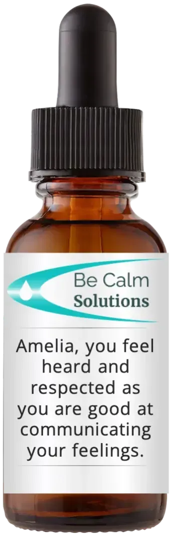 brown dropper bottle with Catherine Winfree's Be Calm Solutions label