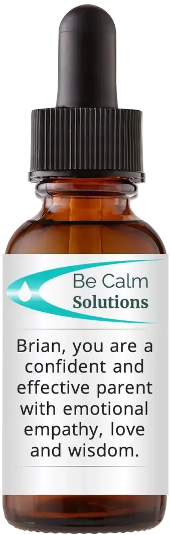 brown dropper bottle with Catherine Winfree's Be Calm Solutions label