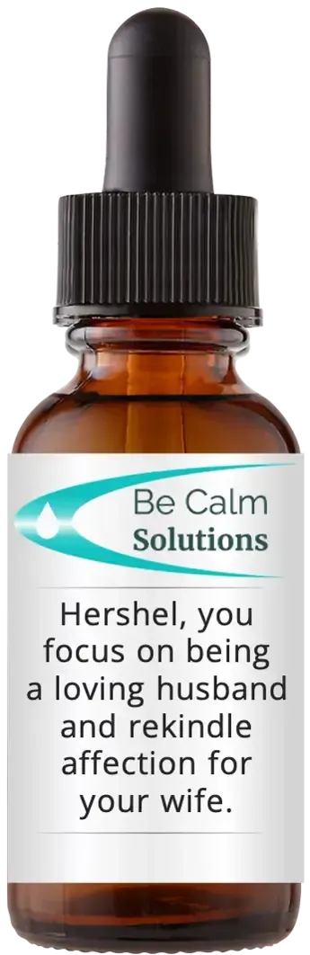 brown dropper bottle with Catherine Winfree's Be Calm Solutions label