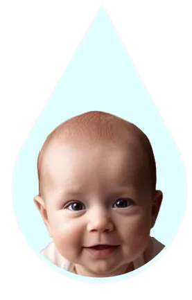 a baby face within an aqua drop