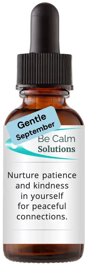 brown dropper bottle with Catherine Winfree's Be Calm Solutions label