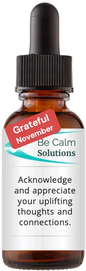 brown dropper bottle with Catherine Winfree's Be Calm Solutions label