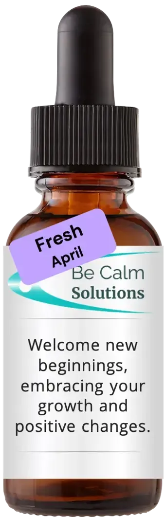 brown dropper bottle with Catherine Winfree's Be Calm Solutions label