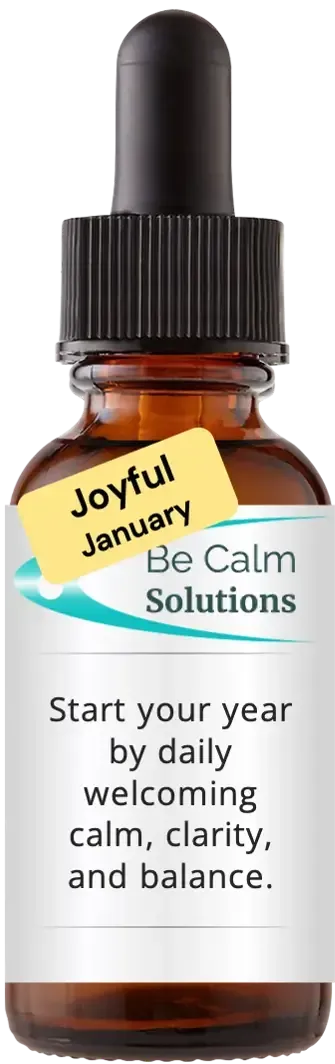 brown dropper bottle with Catherine Winfree's Be Calm Solutions label