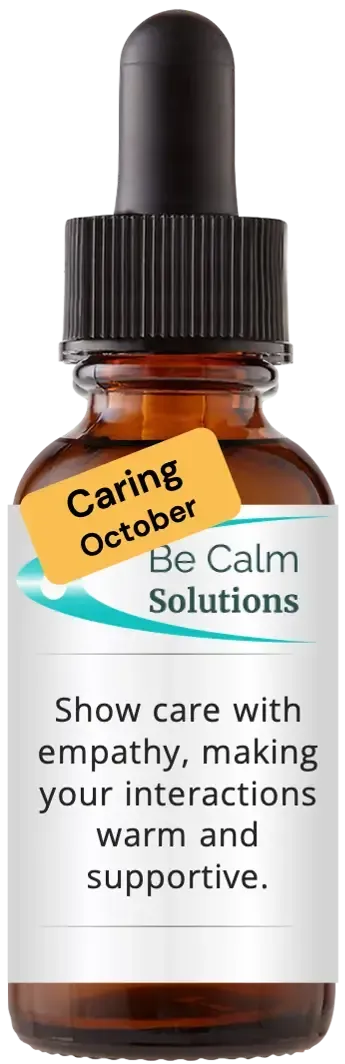 brown dropper bottle with Catherine Winfree's Be Calm Solutions label