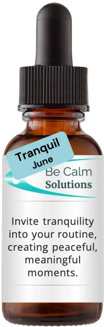 brown dropper bottle with Catherine Winfree's Be Calm Solutions label