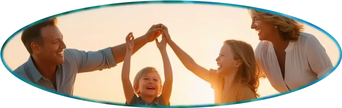 ai smiling family of four at the beach