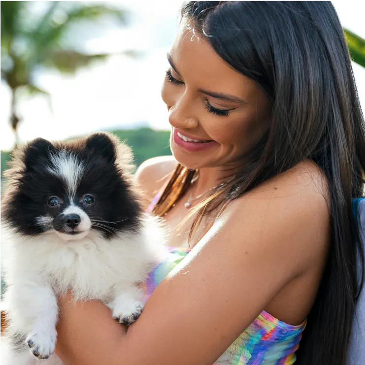 happy woman with a dog