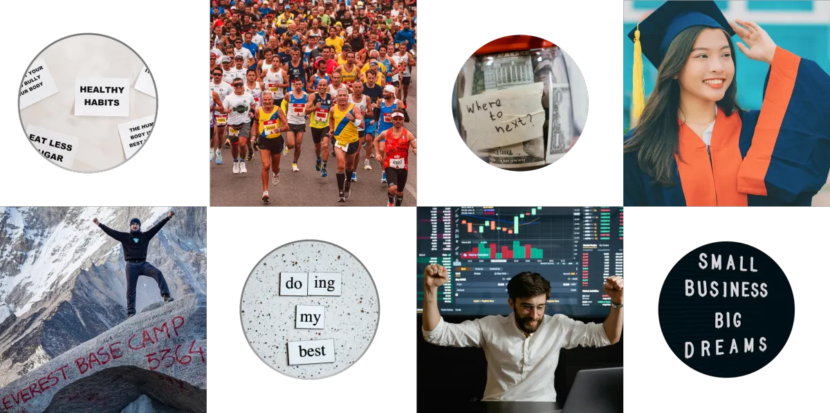 collage of four success photos and four affirmations