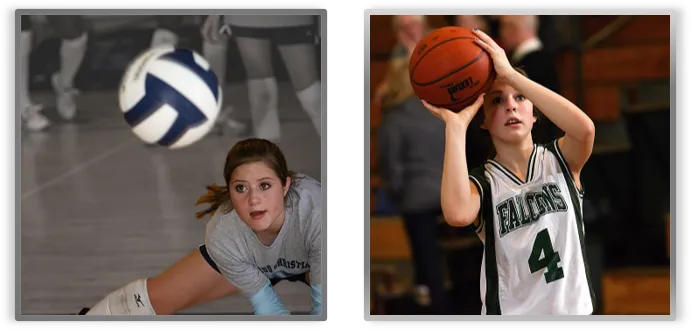 two photos of student athletes