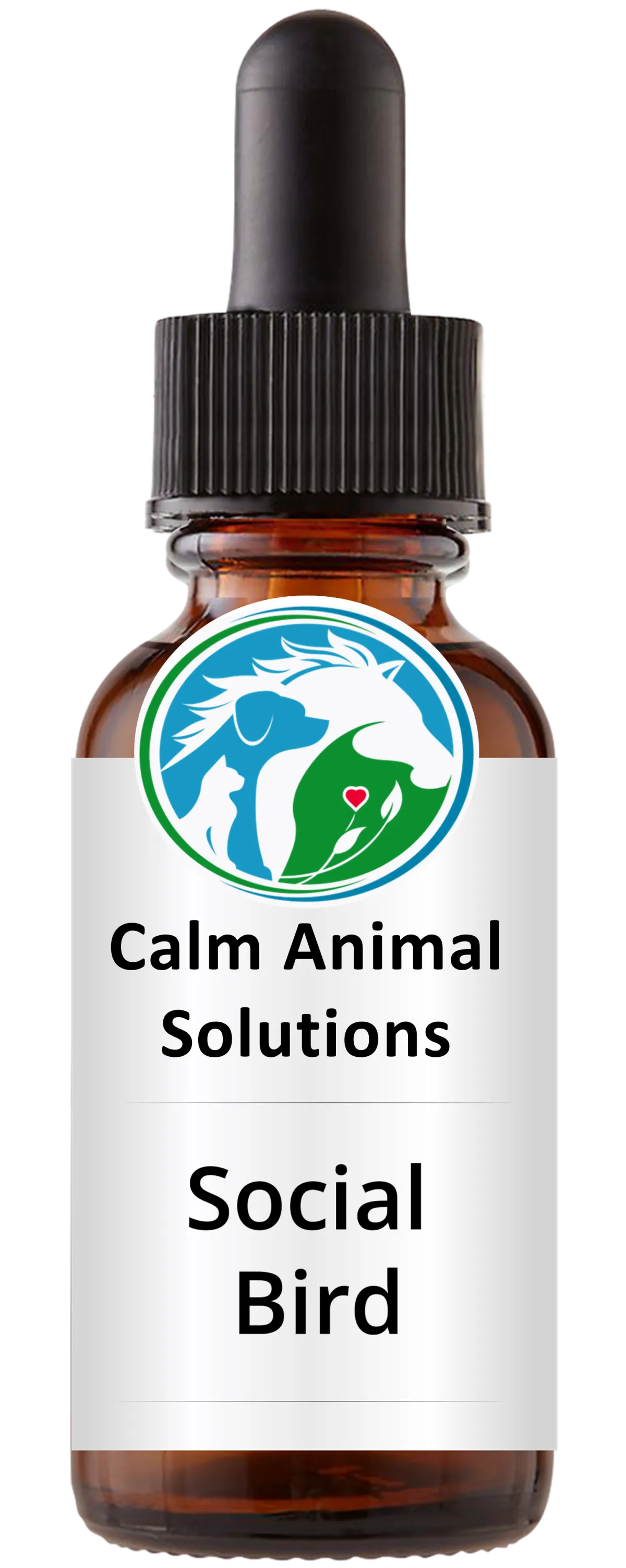 Social Bird flower essence blend bottle by Calm Animal Solutions — natural support for bird aggression, biting, and flock tension