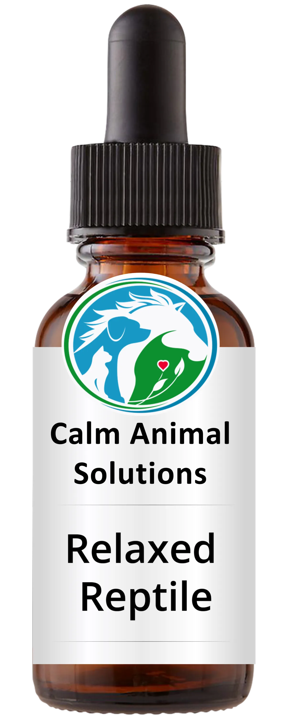 Relaxed Reptile flower essence blend bottle by Calm Animal Solutions — natural support for reptile hiding, refusing food, glass surfing, defensive strikes