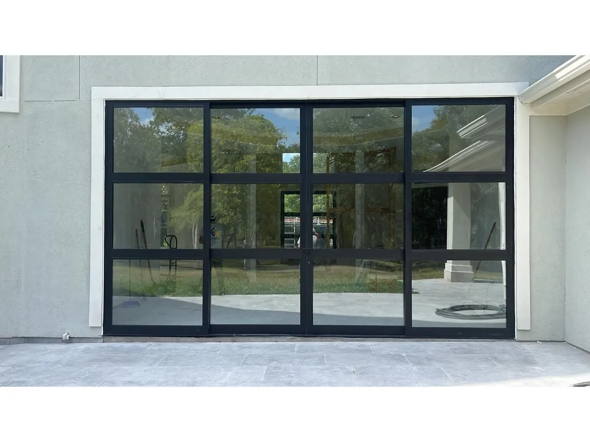 Black steel-look glass patio doors, exterior