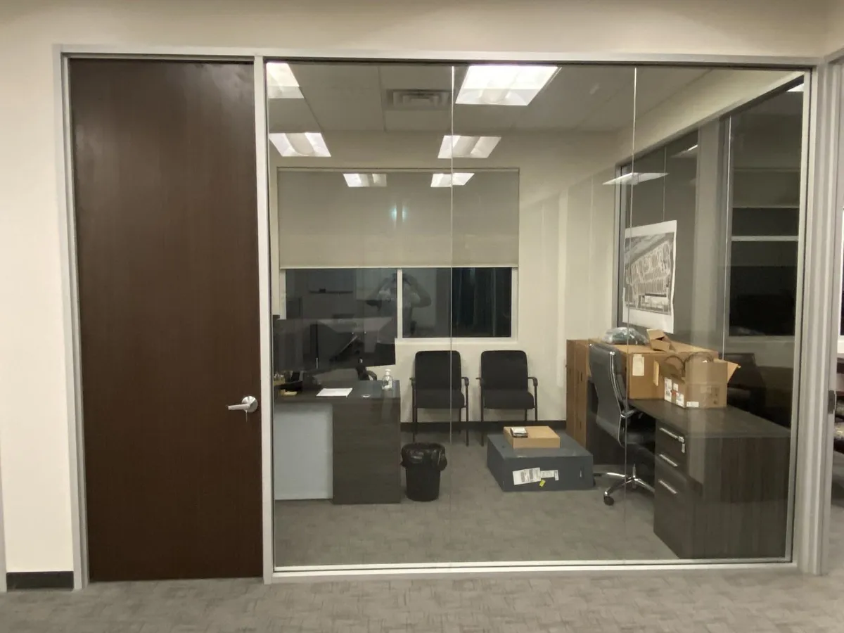 Glass office fronts with wood doors