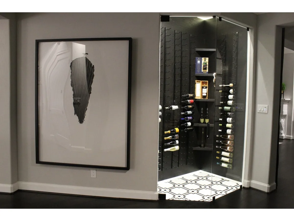 Glass wine room with LED lighting