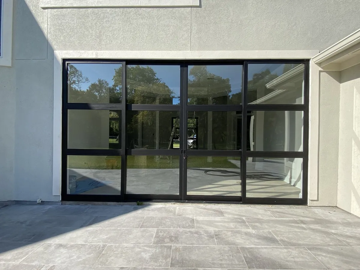 Modern glass patio door system, exterior view