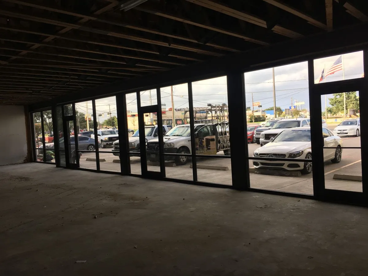 New storefront glass and doors at a retail space