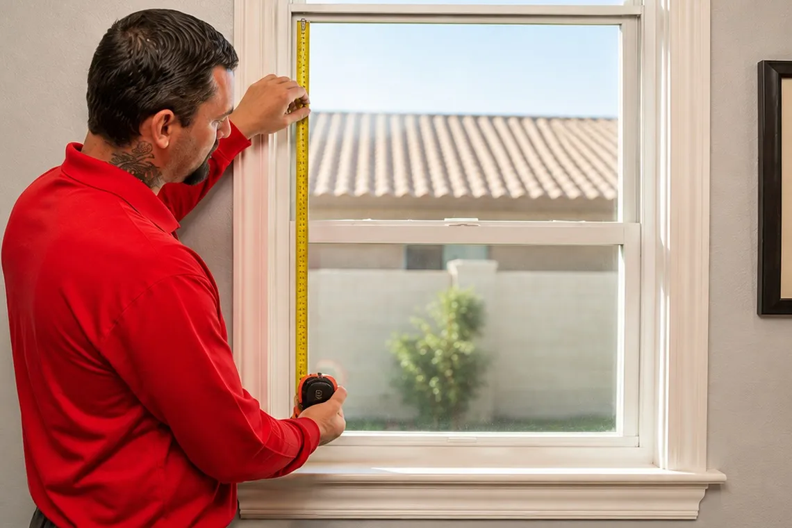 Euro Glass technician measuring a window for an AC port