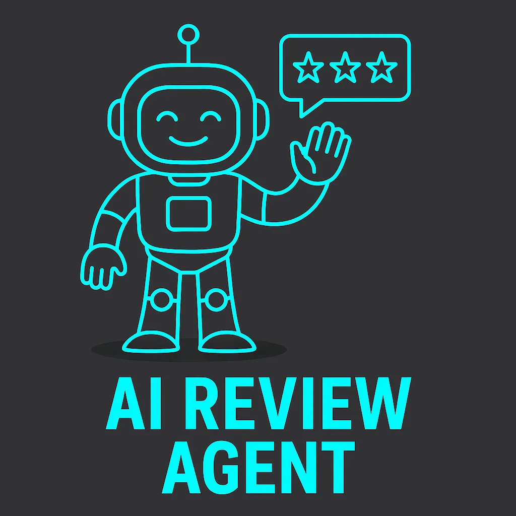 Abstract review and star icon in neonblue and grey representing automated Reviews Agent service by Agents One