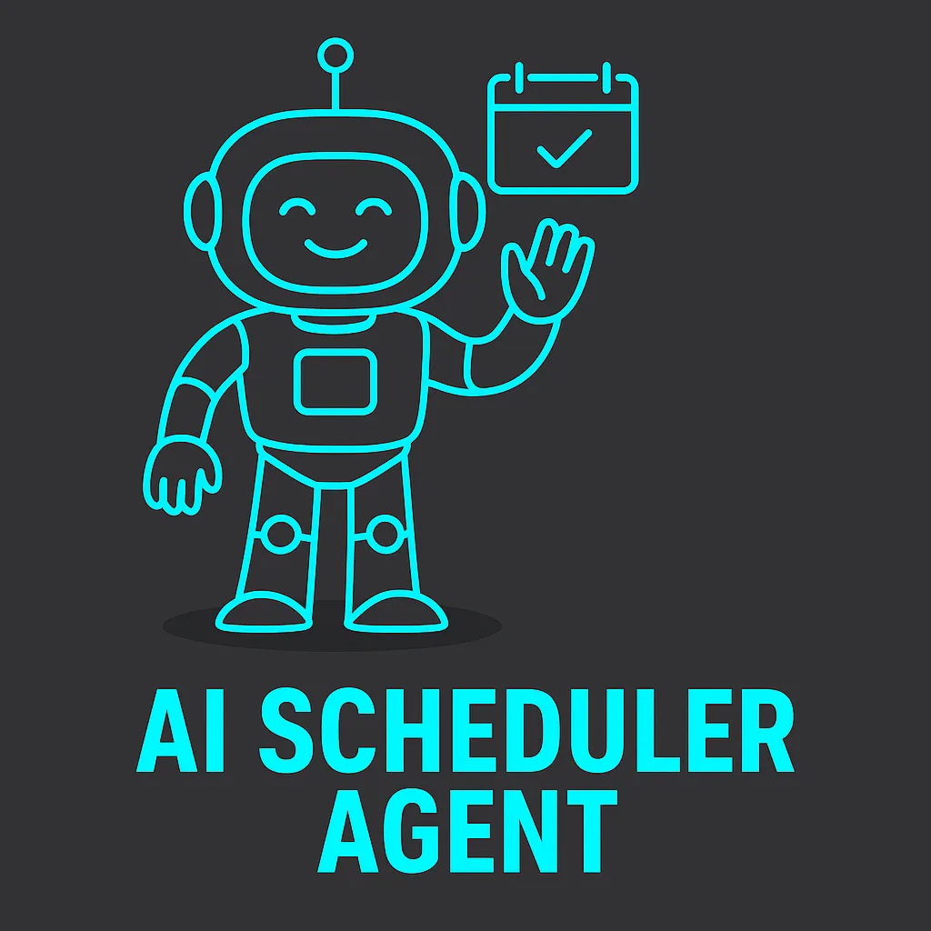 Calendar and clock icon in neon blue and grey representing automated Scheduler Agent service by Agents One