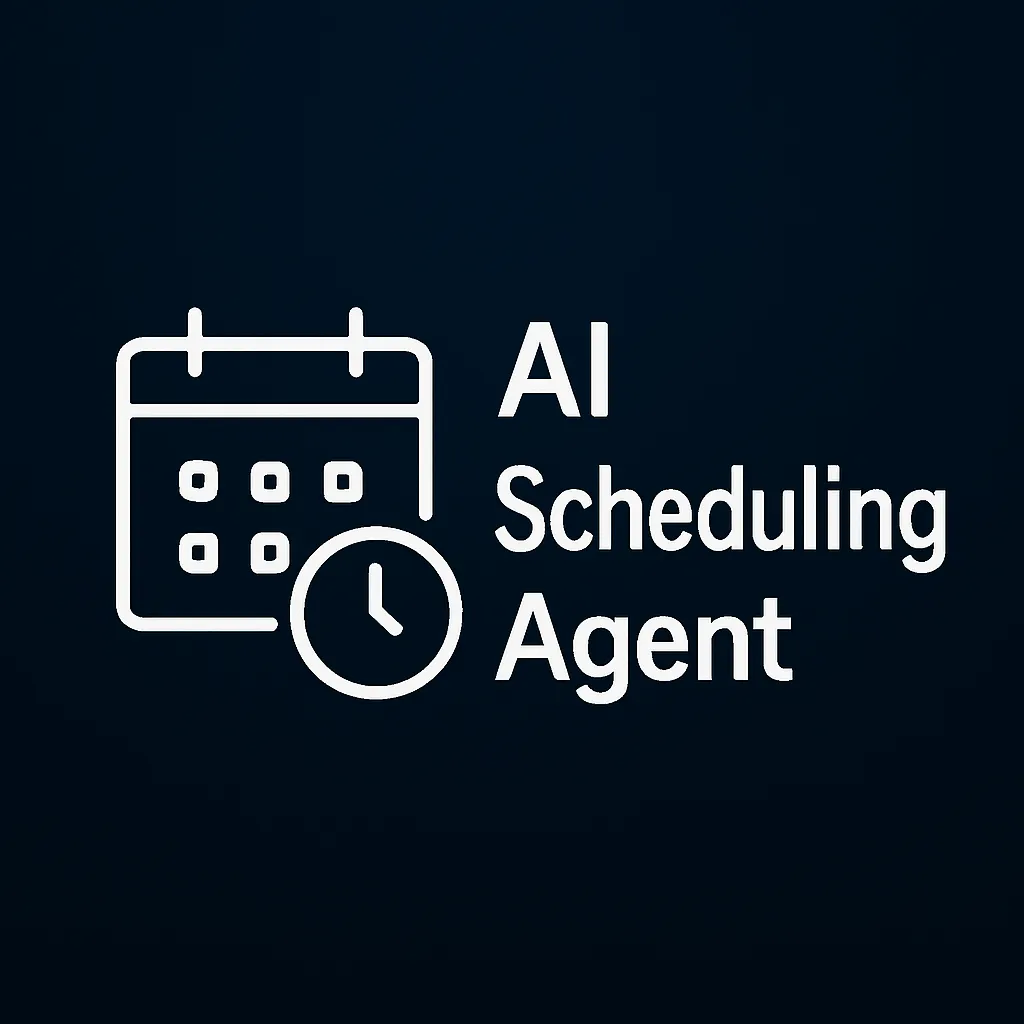 Calendar and clock icon in neon blue and grey representing automated Scheduler Agent service by Agents One