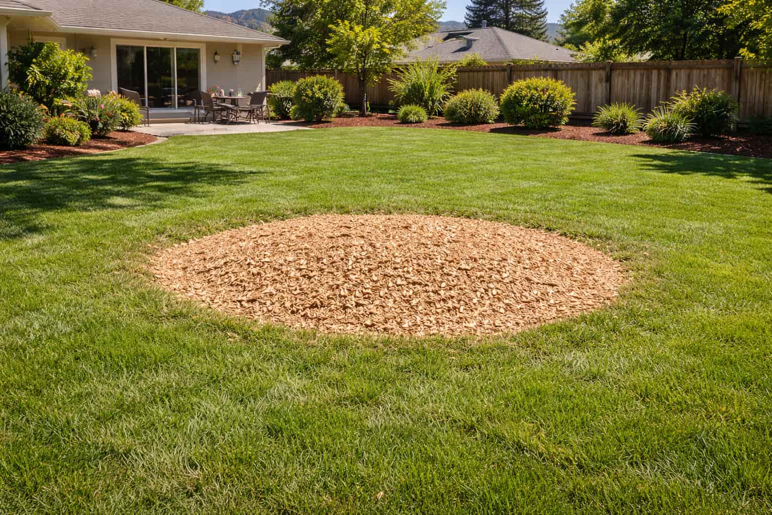 Professional stump grinding and removal in Petaluma CA leaving clean mulched area in residential backyard