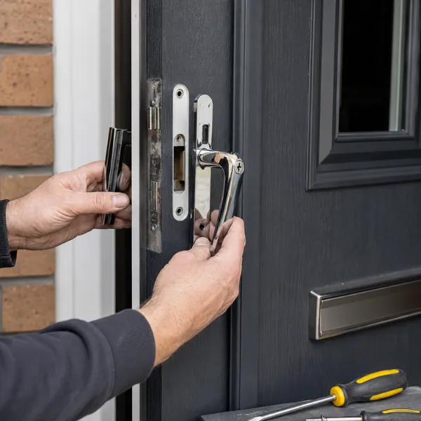 Repairing a composite door by replacing the chrome handle