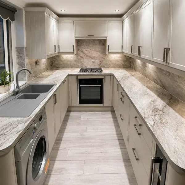 A contemporary U-shaped kitchen that our kitchen fitters installed in Caerphilly