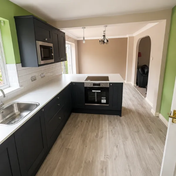 Bright modern kitchen with peninsula island we installed in Blackwood
