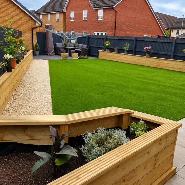 Modern suburban garden with neat landscaping that we installed in Blackwood.