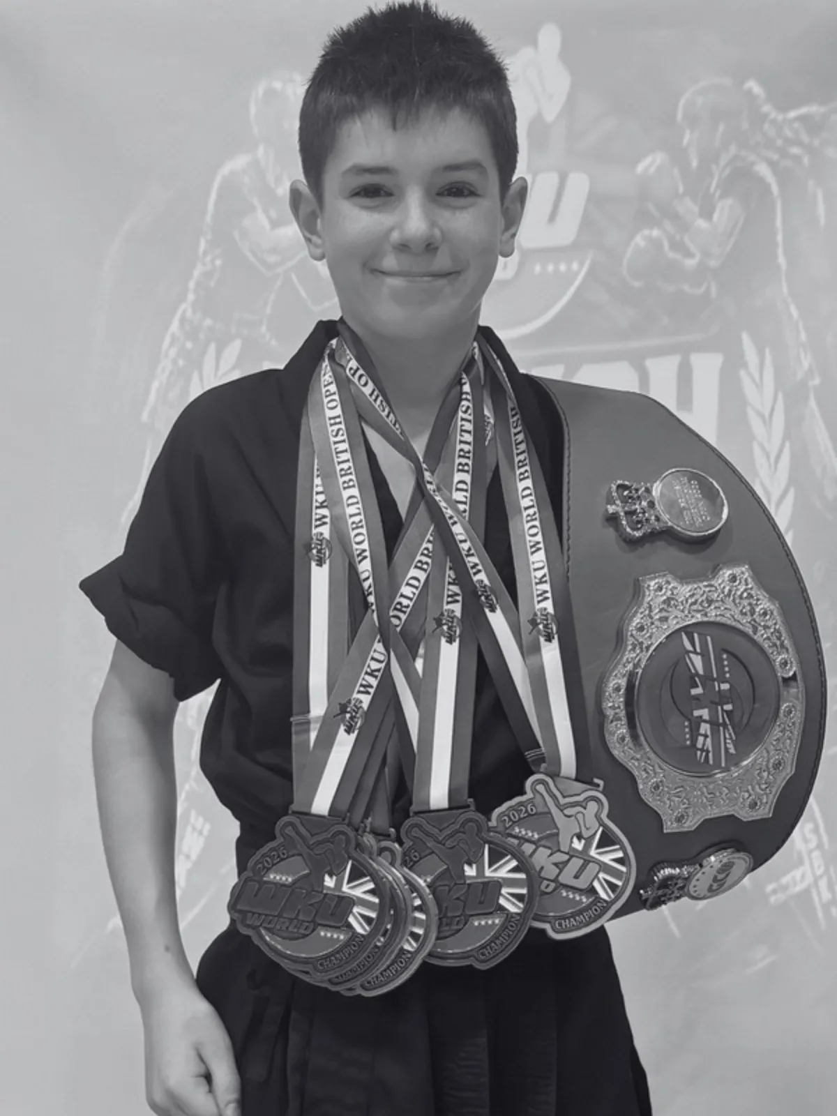 Tyler Killoran performing martial arts competition form at international championship