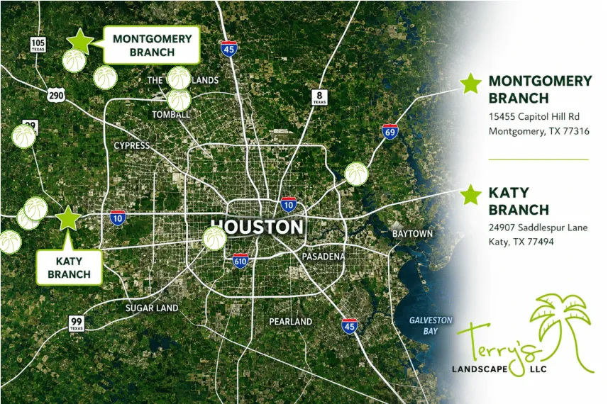 Terry's Landscape service area across Greater Houston, Katy and Montgomery branches