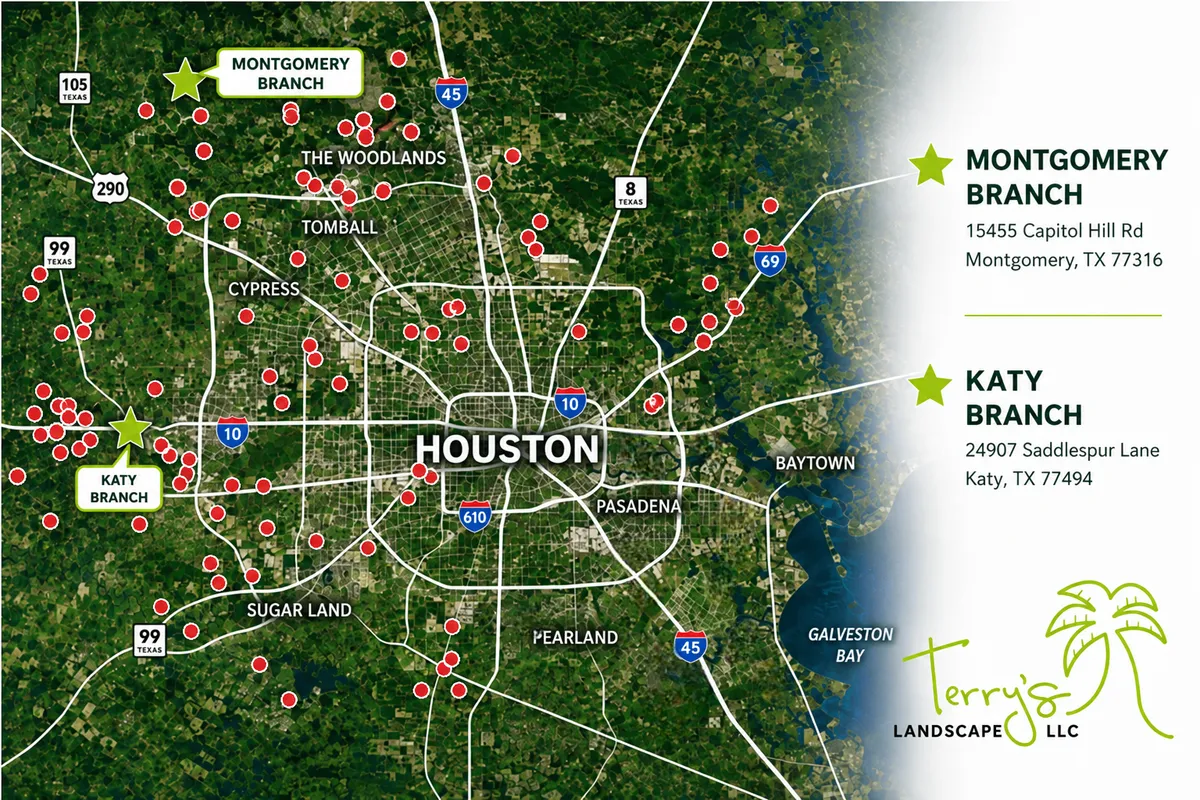 Terry's Landscape service area across Greater Houston, Katy and Montgomery branches
