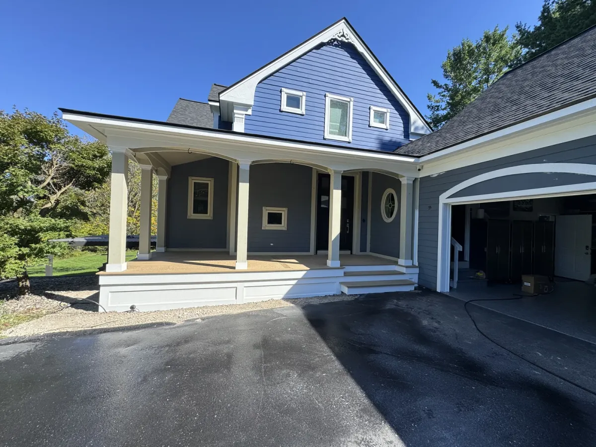 A closer look at a blue-home porch project