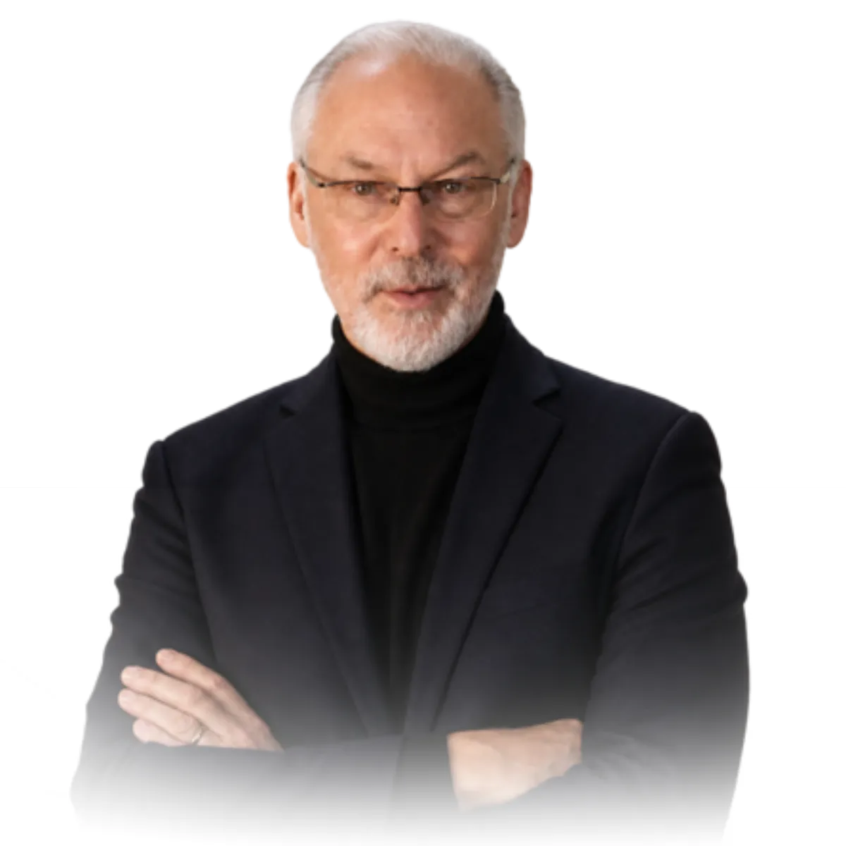 Portrait of a smiling mature man in a black jacket (Daron Powers), superimposed with the handwritten word 'Daron' in red.