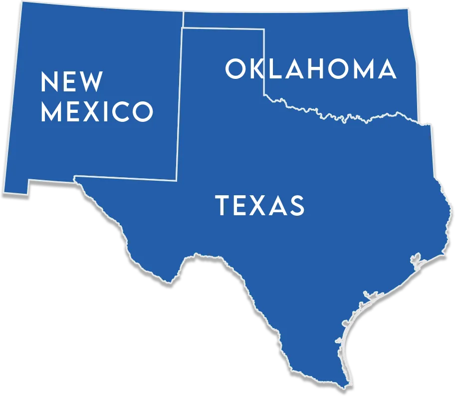 map of the states texas, new mexico, and olahoma