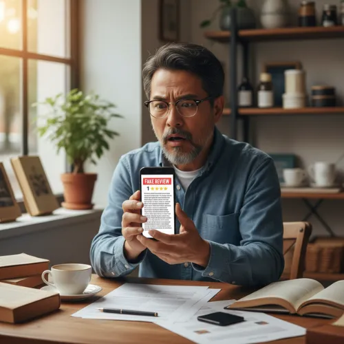Avis Google négatif affiché sur smartphone – un faux avis détruit la réputation locale d’un commerce à Genève.
